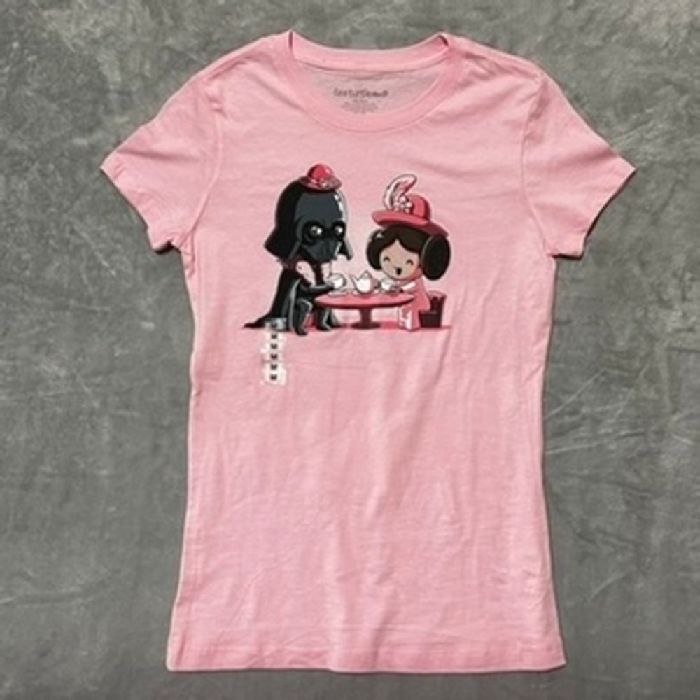 TeeTurtle Star Wars Darth Vader Princess Leia Tea Party Pink Graphic T-Shirt M